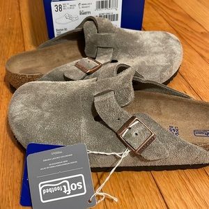 NWT Birkenstock Boston Suede leather taupe Clog size 38 (7)